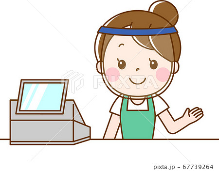 レジの女性_フェイスシールド  67739264