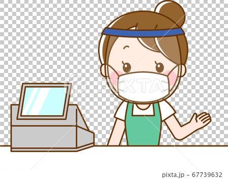 レジの女性_マスクとフェイスシールド 67739632