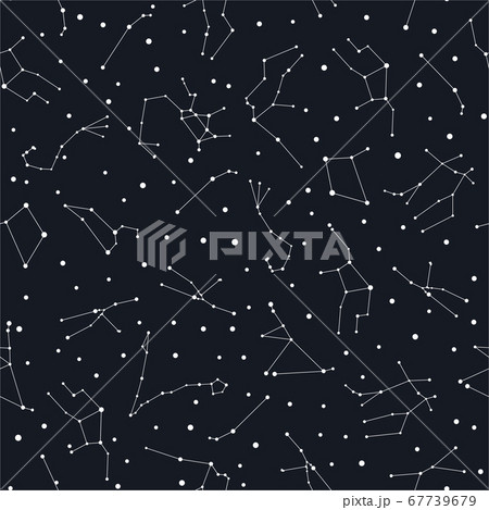 Zodiac constellations seamless pattern. White stars on the dark sky. Zodiac constellations seamless pattern. White stars on the dark sky. 67739679