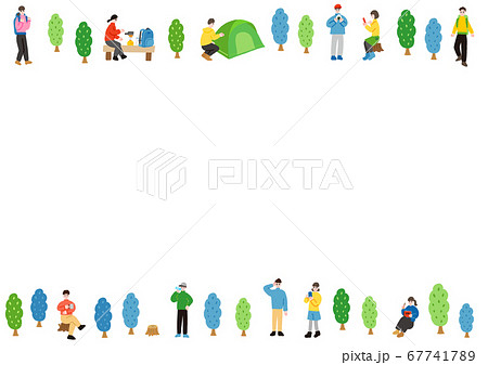 山登りや登山を楽しむ人々のフレームのイラスト素材