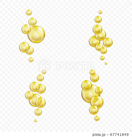 Golden glass ball collection. Serum droplet set, gold oil bubbles. 67741849