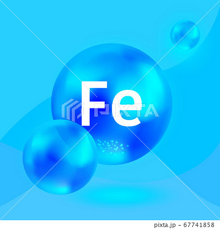 Mineral Fe, blu shining capsule. Ferrum blue glossy pill. Vector. 67741858