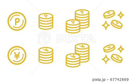 ポイントとお金のアイコンのセット コイン 硬貨 円のイラスト素材