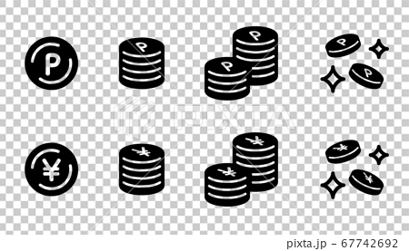 ポイントとお金のアイコンのセット コイン 硬貨 円のイラスト素材