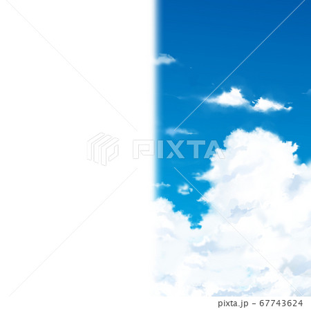 左縦半分白の余白のある 青い空と入道雲のイラストのイラスト素材