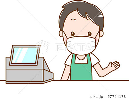 レジの男性_マスク 67744178