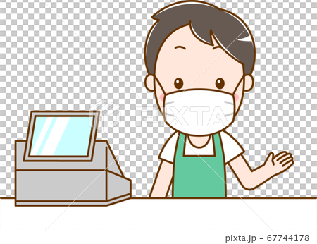 レジの男性_マスク 67744178