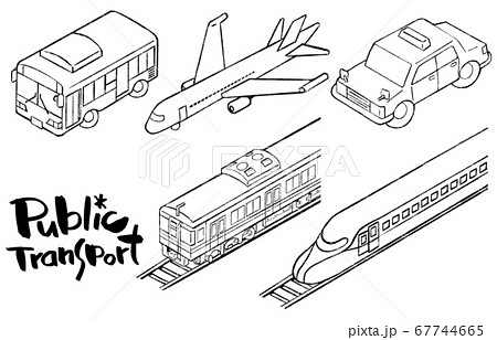 イラスト素材 公共交通機関 乗り物 セットのイラスト素材