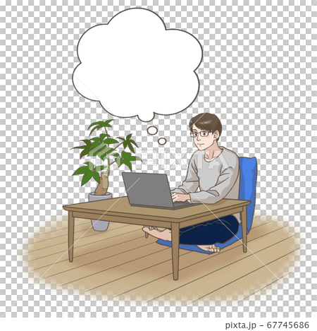 笑顔のリモートワーク中の男性(フキダシつき) 笑顔のリモートワーク中の男性(フキダシつき) 67745686