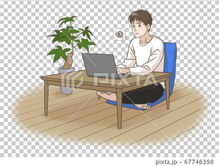 Male college student taking an online class with a troubled look Male college student taking an online class with a troubled look 67746398