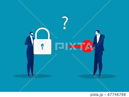 Two Business Man Holding Key And Lock for solve success vector 67746798