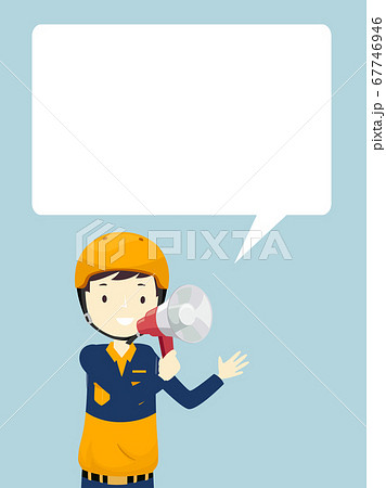 Man Rescue Worker Megaphone Point Speech Bubble 67746946