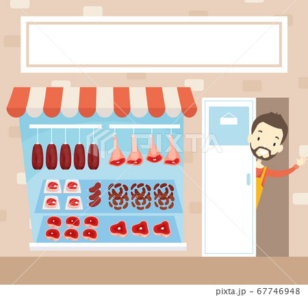 Man Meat Front Shop Waving Open Illustration 67746948