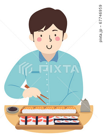 Man Eat Sushi Chopsticks Illustration 67746959