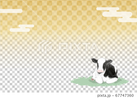New Year's card postcard template side (checkered pattern, calf) New Year's card postcard template side (checkered pattern, calf) 67747360