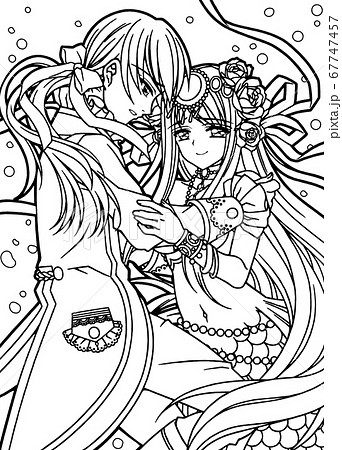 Coloring book illustration of mermaid princess... - Stock Illustration  [67747457] - PIXTA