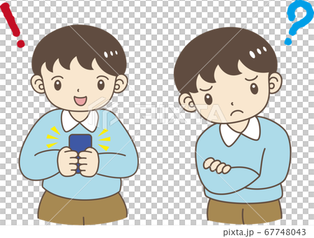 使用智能手機的男孩和懷疑的男孩 使用智能手機的男孩和懷疑的男孩 67748043