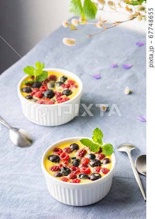 Clafoutis made from white yogurt and berries Clafoutis made from white yogurt and berries 67748655