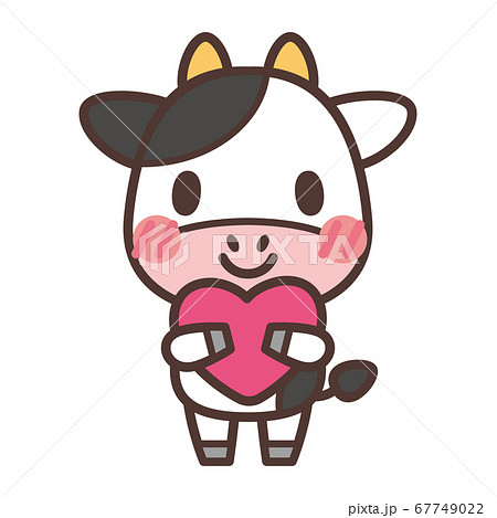 ハートを抱えるウシのキャラクターのイラスト素材