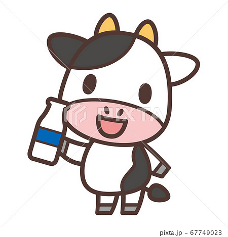 牛乳を飲むウシのキャラクターのイラスト素材