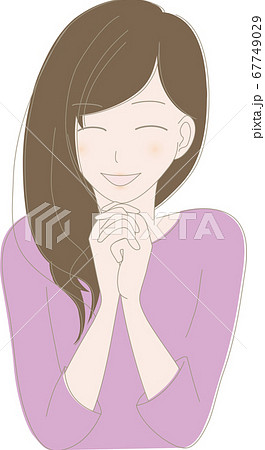 女性 両手 胸の前 手を組む 笑顔のイラスト素材