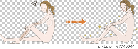 Illustration of a woman who is worried about stains Before After 67749044