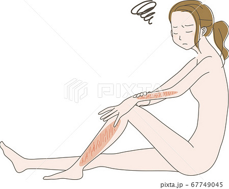 カミソリ負けで肌の傷が気になる 女性 の イラストのイラスト素材