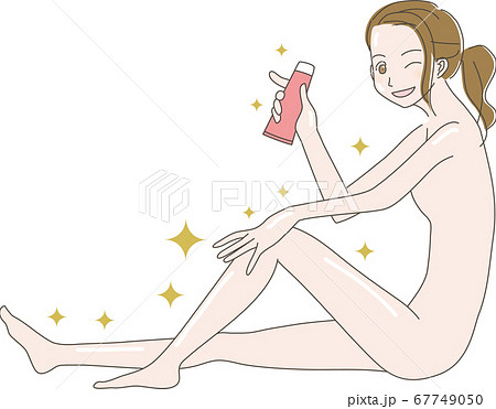 クリームの容器を片手に持ってスキンケアをしている 女性 の イラスト 67749050