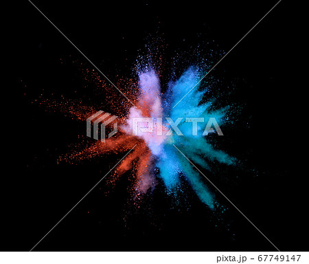 Abstract coloured powder explosion on black Abstract coloured powder explosion on black 67749147
