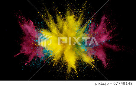 Abstract coloured powder explosion on black 67749148