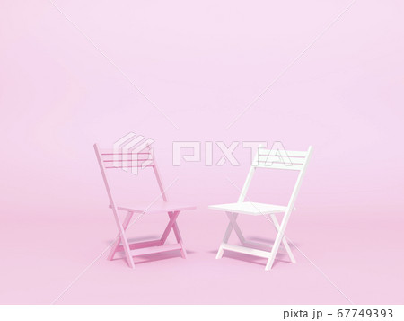 White and pink chair on pastel pink background 3d rendering. 3d illustration Relax, rest, Holiday greeting card template minimal concept. 67749393