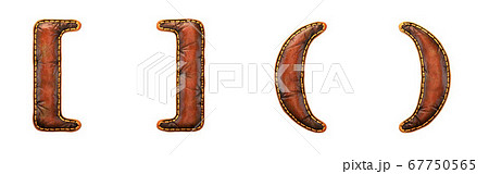 Set of symbols left, right bracket and left, right perentheses made of leather. 3D render font with skin texture isolated on white background. Set of symbols left, right bracket and left, right perentheses made of leather. 3D render font with skin texture isolated on white background. 67750565