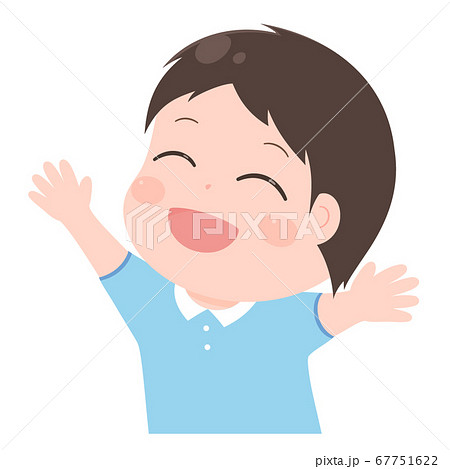 両手を広げて笑顔で抱っこをせがむ男の子のイラストのイラスト素材