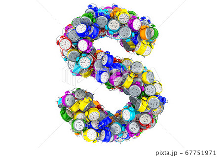 Letter S from colored alarm clocks, 3D rendering Letter S from colored alarm clocks, 3D rendering 67751971