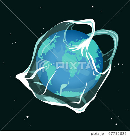 Earth planet catching into the plastic bag. Say no to plastic bags sad earth cartoon concept. Environment pollution Vector illustration 67752825