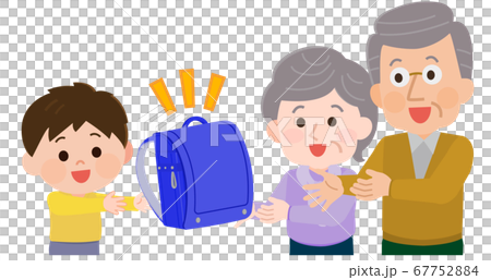 祖父母和男孩給書包的插圖 67752884