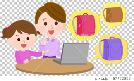 ネットでランドセルを選ぶ女の子と母親　イラスト 67752892