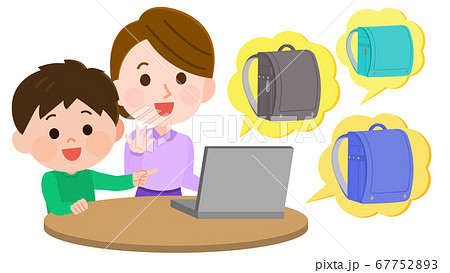 ネットでランドセルを選ぶ男の子と母親 イラスト ネットでランドセルを選ぶ男の子と母親 イラスト 67752893