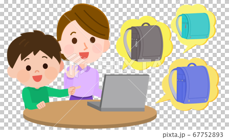 ネットでランドセルを選ぶ男の子と母親 イラスト ネットでランドセルを選ぶ男の子と母親 イラスト 67752893
