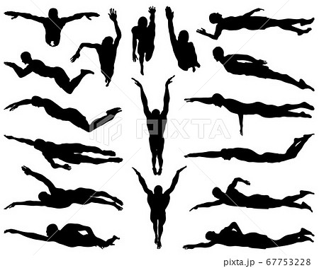 Black Silhouettes Of Swimmers On A White のイラスト素材