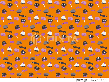 ハロウィン お菓子 スイーツ アメ カップケーキ シームレス パターン 背景 壁紙のイラスト素材