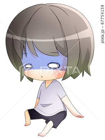 青ざめた座るダル着の女の子のイラスト素材