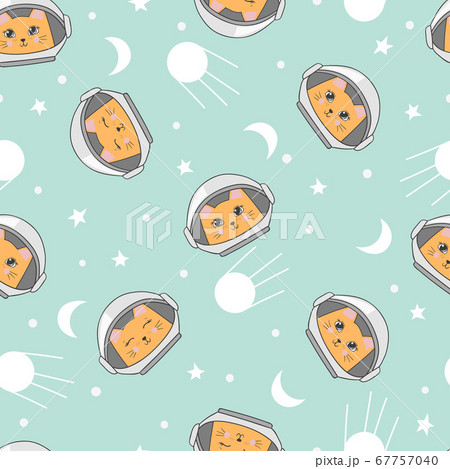 Seamless childish space pattern with cute cats astronauts.	 67757040