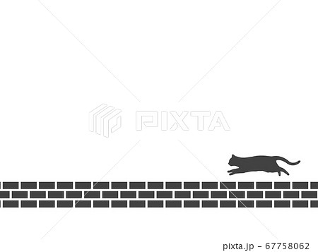 猫 シルエット 走る レンガ フレーム 下のイラスト素材