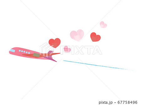 ハートを運ぶ飛行機 新婚旅行のイラストのイラスト素材 ハートを運ぶ飛行機 新婚旅行のイラストのイラスト素材