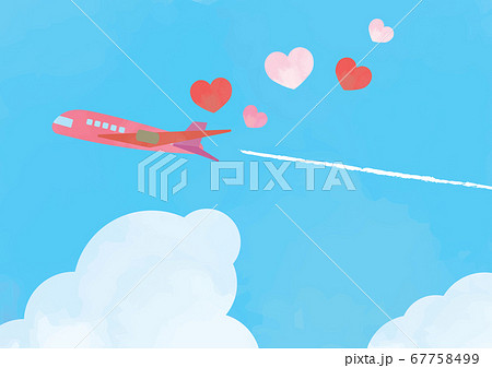 ハートを運ぶ飛行機の背景イラストのイラスト素材 ハートを運ぶ飛行機の背景イラストのイラスト素材