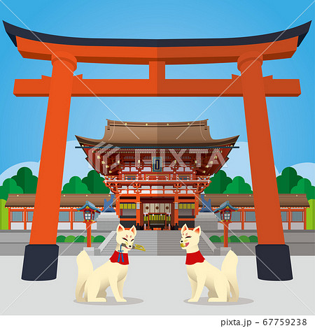 京都 伏見稲荷神社とお狐様のイラスト素材のイラスト素材