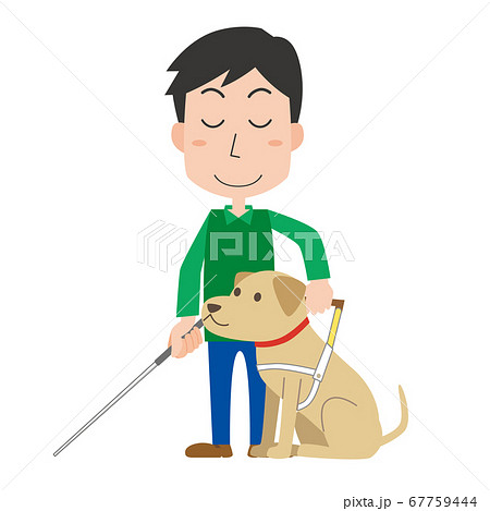 盲導犬と視覚障がい者の男性 盲導犬と視覚障がい者の男性 67759444