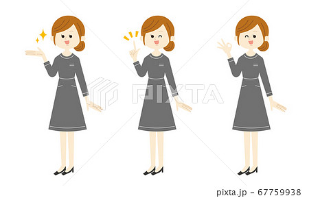 女性エステサロンスタッフセット 手で指し示す 指差し Okサイン ベクターイラストのイラスト素材