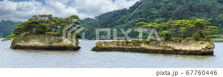 日本三景松島の風景　双子島（鯨島・亀島）　宮城県松島町 67760446